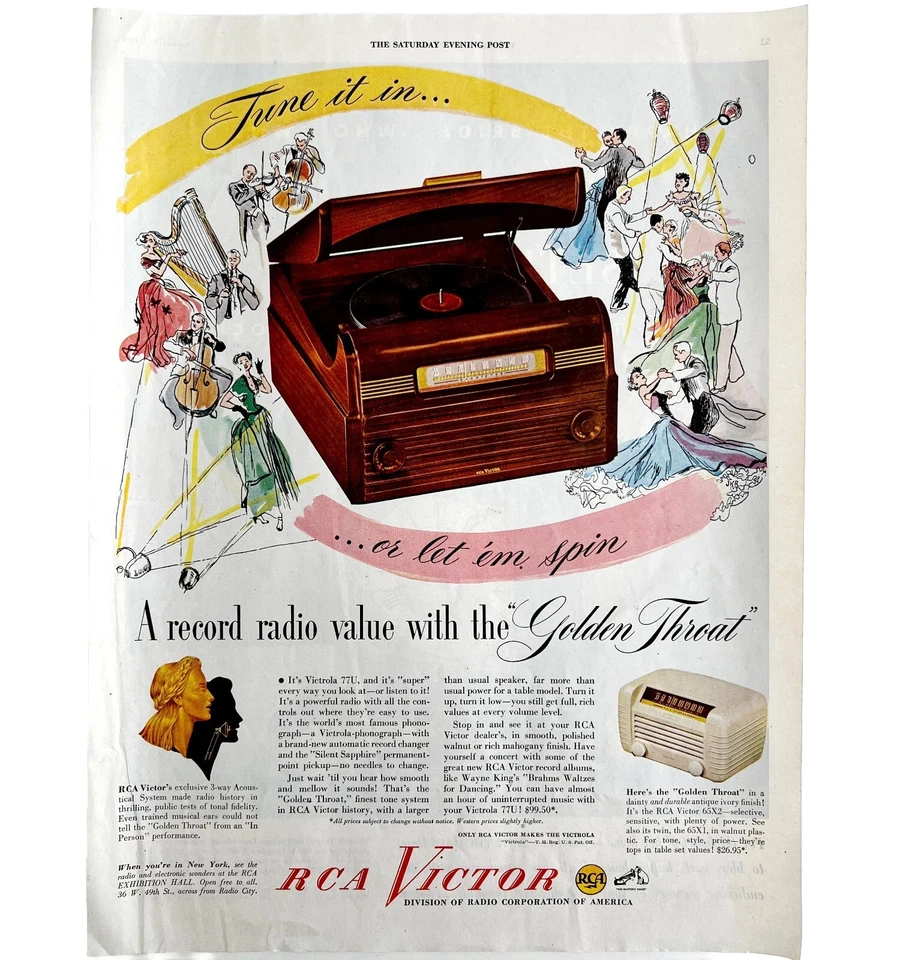 RCA Victor 65X2 Golden Throat Radio 1948 Advertisement Record Player DWHH4 - Image 2 of 2