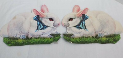 TWO VTG 80s Eureka USA Die Cut LayingEaster Rabbit Paper Door/Window Decorations