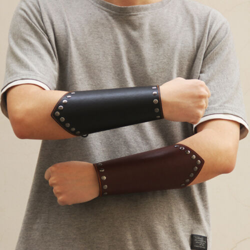2 Pcs Leather Gauntlet Wristband Bracers Wrist Band Buckle Bracer Arm Armor Cuff - 第 1/11 張圖片