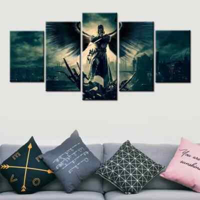 Dishonored 2 Video Game Fantasy Dark Angel Warrior 5 Piece Panel Canvas Wall Art