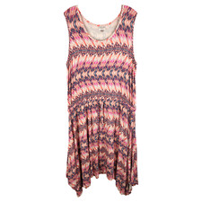 Avenue Plus Size 18 20 Dress Midi Shift Pink Blue Sleeveless Drawstring 438