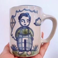 M.A. Hadley Pottery CottageCore Coffee Mug - Boy Flying Kite The End  Motif
