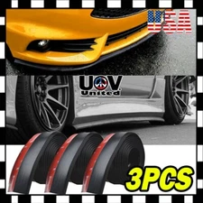3x Black Universal Rubber Front Bumper Lip Skirt Splitter Chin Spoiler Protector