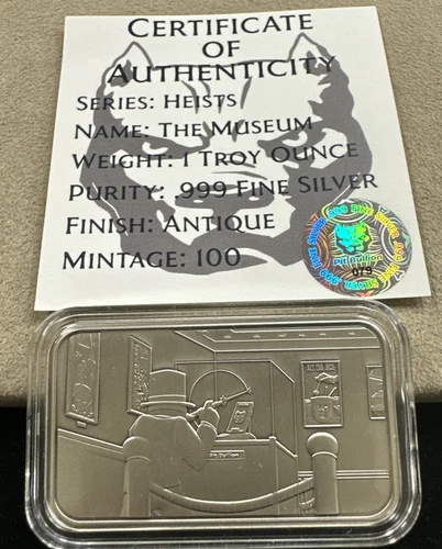 Pit Bullion 1 oz Heists Series The Museum .999 Silver Bar W/COA
