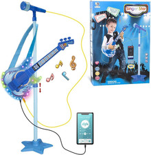 Guitar and Microphone Set for Kids,Guitar Toys with Music Colorful Light,Adjusta