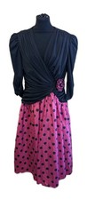 Vintage 80s Trina Lewis/Marion Couture Black/Pink Polka Dot Dress,UK16,EU42,US14