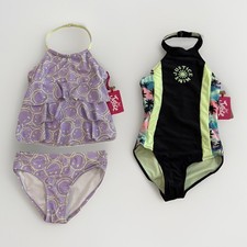 Justice Swimsuits Girls S 7-8 One Pc Two Pc Tankini Purple Black Lot of 2 NEW