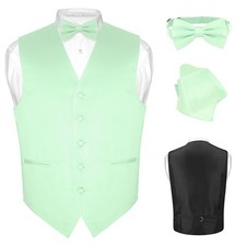 Men's Dress Vest BOWTie LAUREL GREEN Color Bow Tie Hanky Set for Suit or Tuxedo