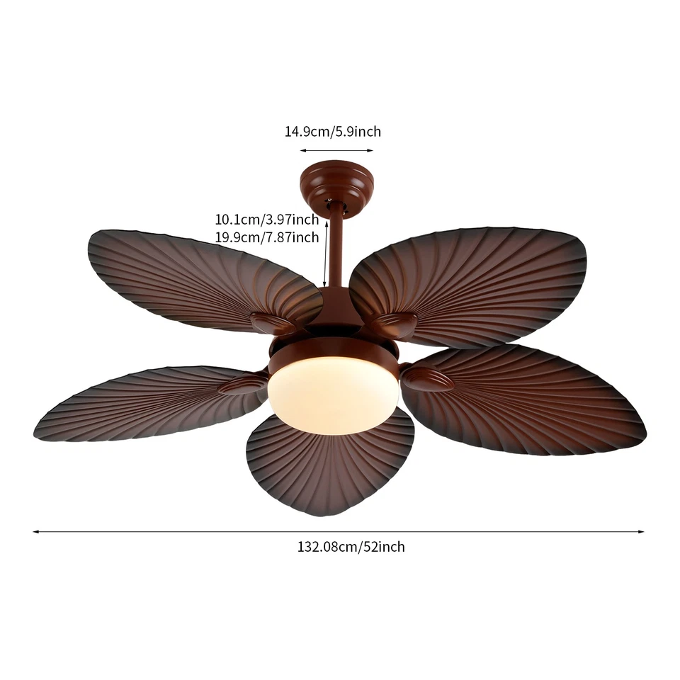 52" Tropical Ceiling Fan Light Retractable 5 Palm Leaf Blades w/ Remote Control - Image 3 of 4