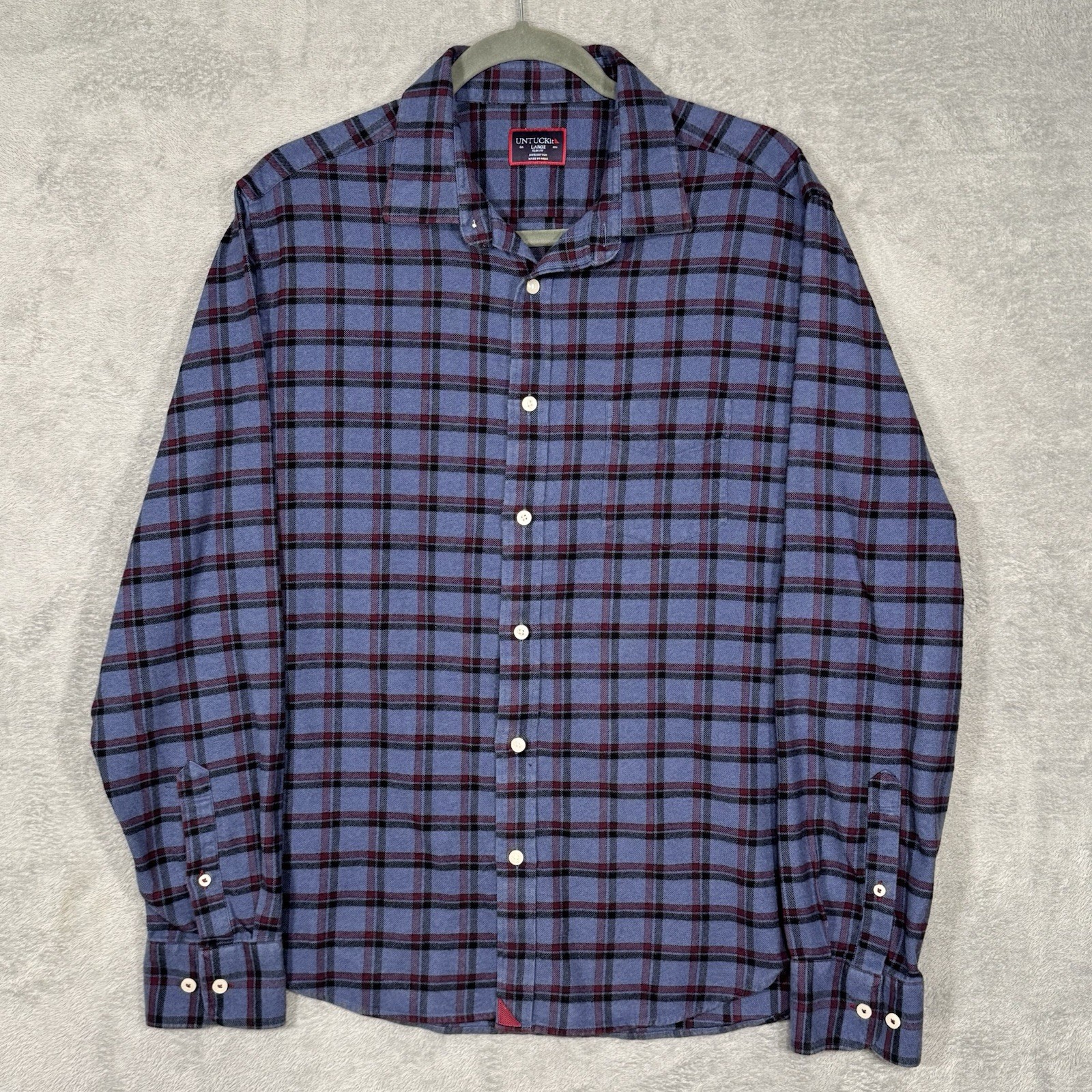 UNTUCKit Men L Blue Plaid Flannel Shirt Slim Fit Long Sleeve Casual Outdoor Soft