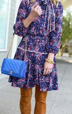 Eliza J Navy & Pink Paisley Long Sleeve Bow Neck Dress Size 14