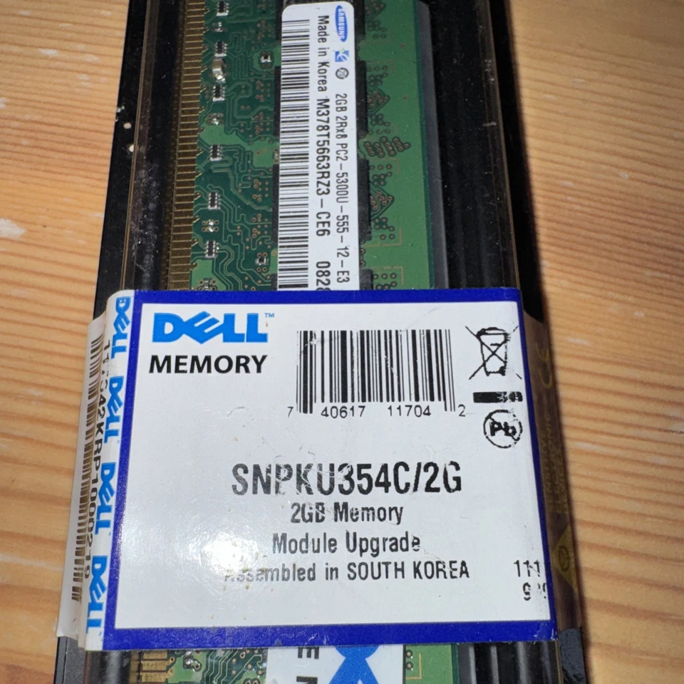 DELL SNPKU354C/2G 2GB DDR2 PC2-5300 DESKTOP MEMORY 240PIN LOW PROFILE NON-ECC - Image 2 of 4