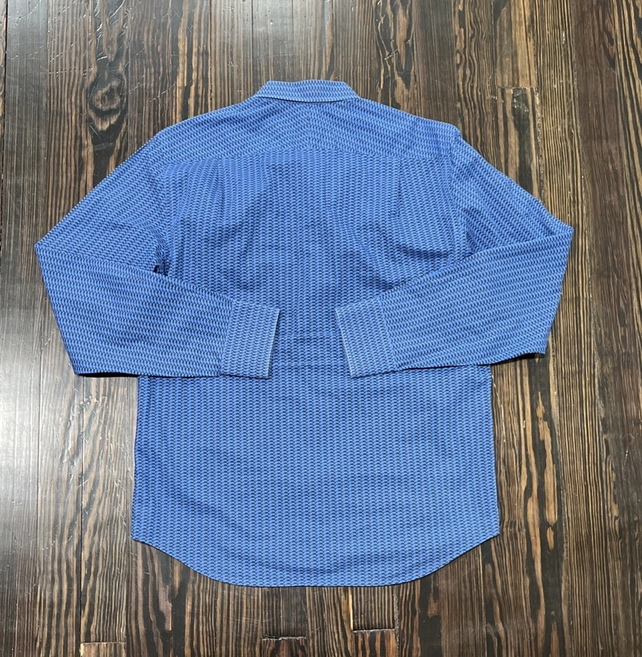 Kent And Curwen Long Sleeve Button Up Shirt Men’s Large Blue Black Geometric - Image 4 of 4