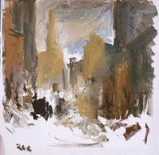 New York City Snow Winter Figures Cubist Oil Painting Original Signed 12x12 BVC