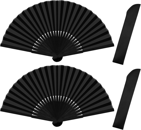 Quelcc 2 StüCk HandfäCher, Schwarz Faltbare FäCher, Rave FäCher, Chinesische-image
