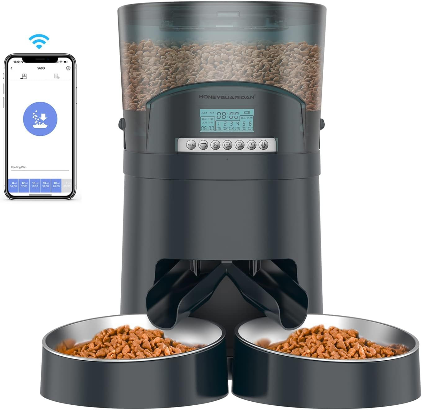 Mangiatoia Smart Gatti WiFi 2.4G - Doppia Ciotola Acciaio Inox 4.5L