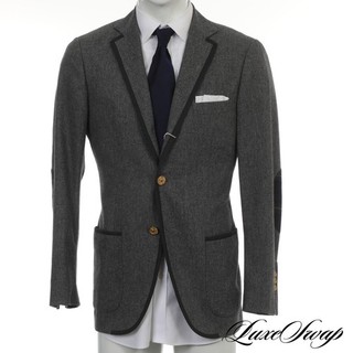 NWOT Michael Bastian Made Italy Gray Cashmere Mix Gold Btn Elbow Patch Jacket 50
