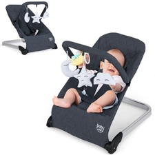 Baby Bouncer, Foldable Baby Rocker w/ 5-point Safety Harness