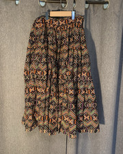Vintage Women's Multicolor Geometric Aztec Pleated Pull-On Skirt Elastic Waist M