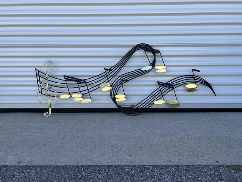 Mid Century Modern Bent Metal Music Notes Hanging Wall Art Sculpture Signed 60”