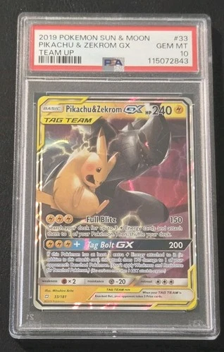 PSA 10 POKEMON PIKACHU & ZEKROM GX TAG TEAM #33/181 TEAM UP