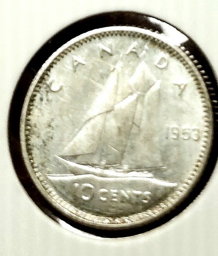 *Rare* SF-Double 195 in 1953 10 Cents Canada Silver coin Hard to find Uncirculat - Picture 12 of 13
