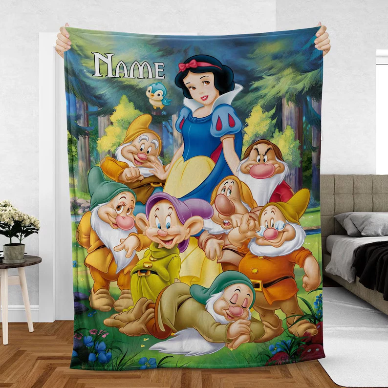 Custom Snow White Blanket, Disney Seven Dwarfs Group Doc Grumpy Fleece Blanket