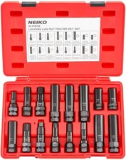 16 Piece Lug Nut Key Set Wheel Lock Removal Tool Kit Sae Metric Socket