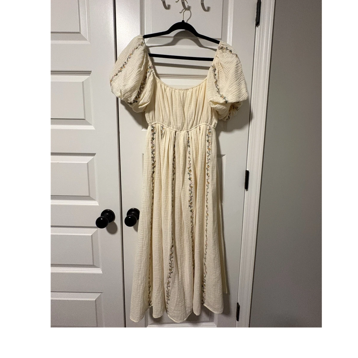 knee length dresses for ladies Light Blue Floral Cotton Maxi Dress - Short Sleeve Dresses main image 0