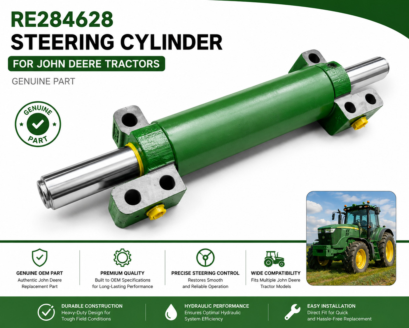 RE284628 For John Deere Steering Cylinder Hydraulic Genuine Tractor Part-RE45885