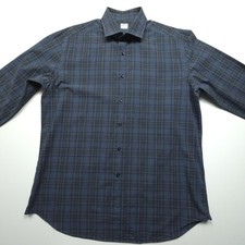 Xacus Dress Shirt Mens 16.5 42 Blue Black Plaid Evolution Fit Flat Flannel Italy