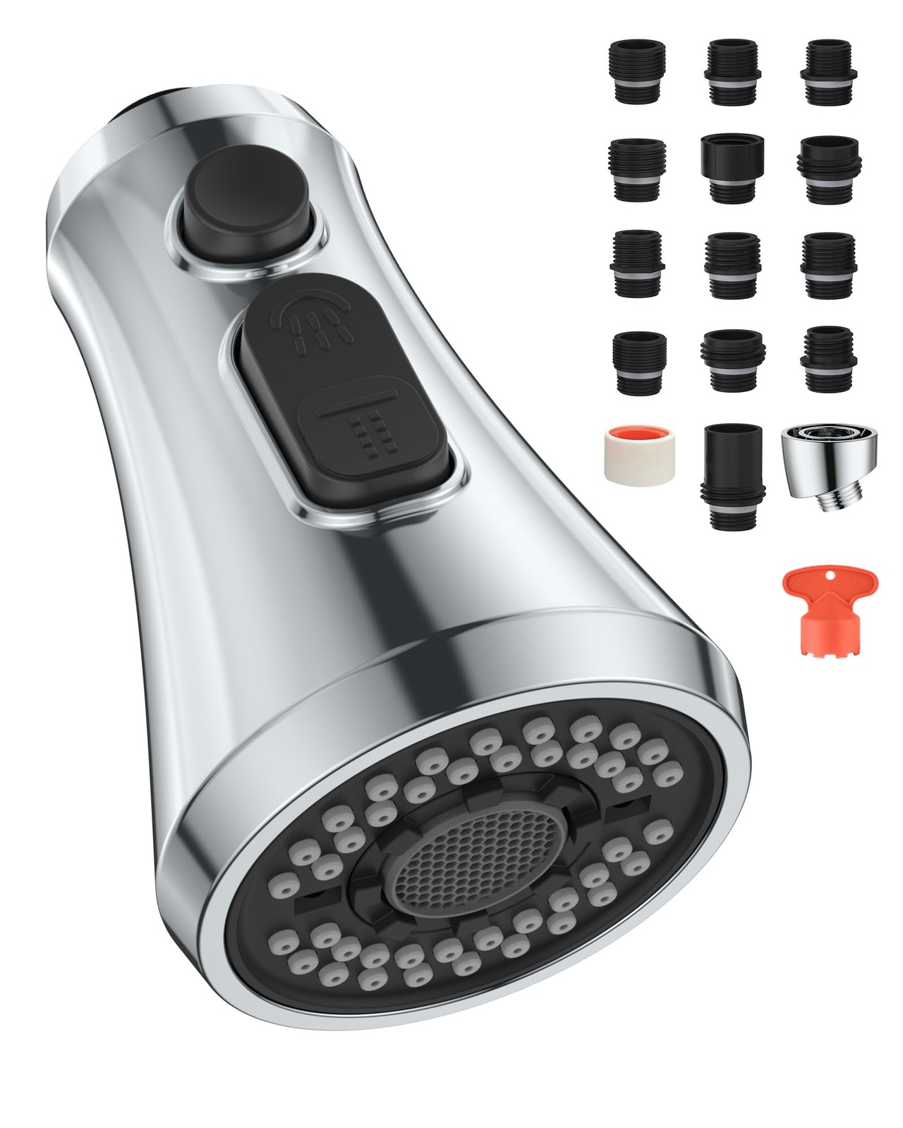 Universal Polished Chrome Kitchen Faucet Head Replacement, 3 Function ABS Sin...