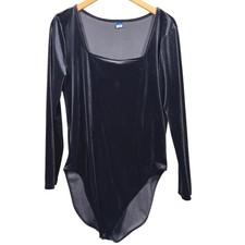 Old Navy Womens Bodysuit XL Velvet Steel Gray Square Neck Long Sleeve Snap