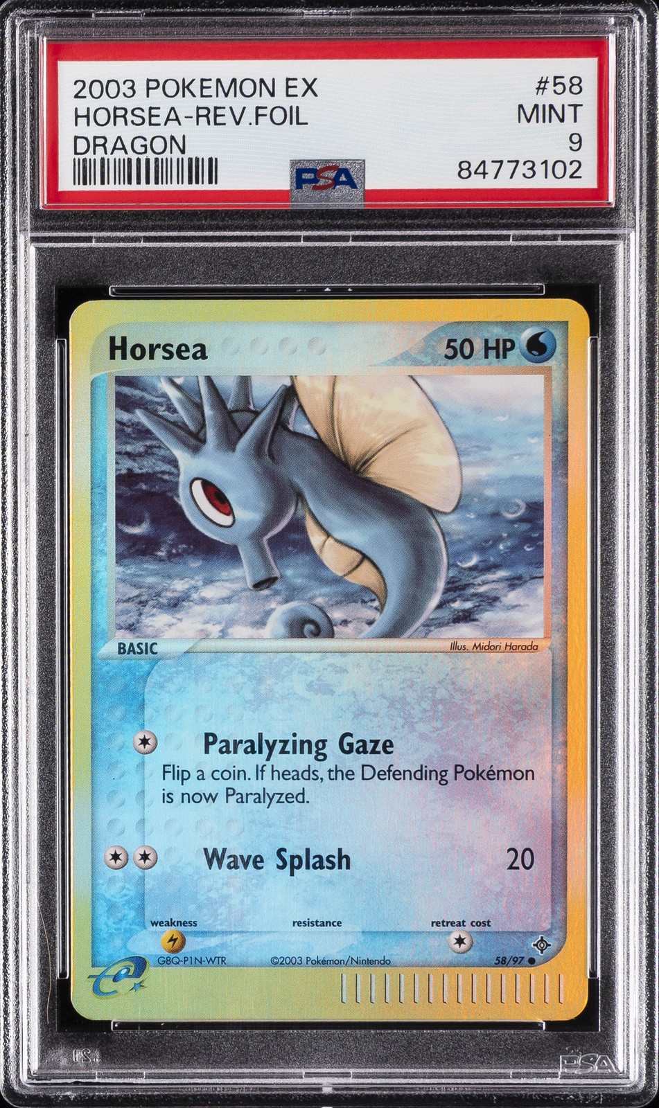 2003 POKEMON EX DRAGON #58 HORSEA-REVERSE FOIL PSA 9