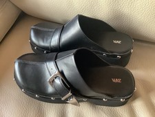 ZARA BLACK LEATHER STUDDED CLOGS WITH BUCKLE SIZE 38 UK SIZE 5