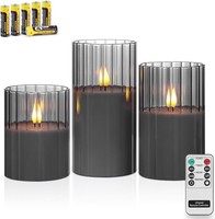 Led Kerzen Im Glas Grau Flammenlos Mit Timer Fernbedienung 10-15Cm 3Er Set