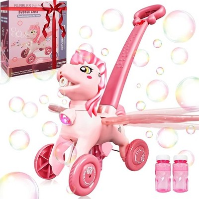 Pink Bubble Machine Blower Maker Lawn Mower Walking Toy Christmas Basket Stuffer