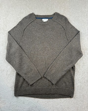 White Stuff Sweater Mens XL Brown Lambswool Ribbed Hem & Cuff Crew Neck Pullover