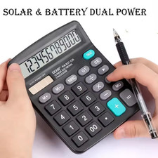 Desk Calculator Large 12 Digit Display, Dual Power Basic Calculator Desktop, Big