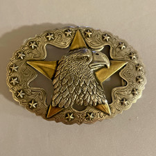 American Eagle Star Trophy Belt Buckle Western Silver Gold 3.5 inch Tandy