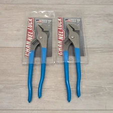Set Of 2 Channellock 420 9 1/2" Tongue and Groove Jaw Pliers - Blue Handles New