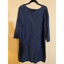 Talbots Woman Denim Shift Dress 18W Blue Cotton Bell Sleeve Boat Neck Chambray