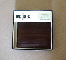 VINTAGE MEN'S OAK CREEK BROWN EEL SKIN BIFOLD BILLFOLD WALLET, NEW IN BOX