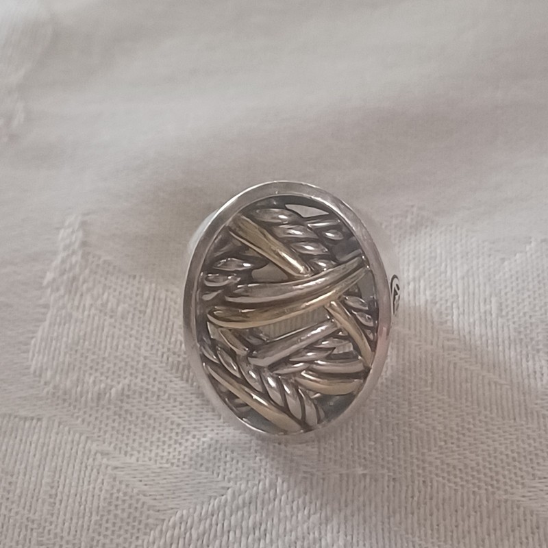 David Yurman Two-Tone Papyrus Ring in SS & 18k, Size 8.5