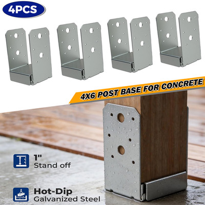 4PCS 4x6 Concrete Post Base Post Anchor Bracket Galvanized Steel w/ 1'' Standoff