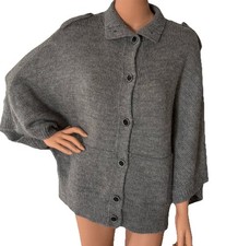 Banana Republic Cardigan Womens L Gray Wool Alpaca Blend Poncho Cape Buttons
