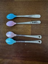 4 Metal Baby Feeding Spoons 2 Gerber  2 Munchkin with Soft Tips Pink Teal Blue