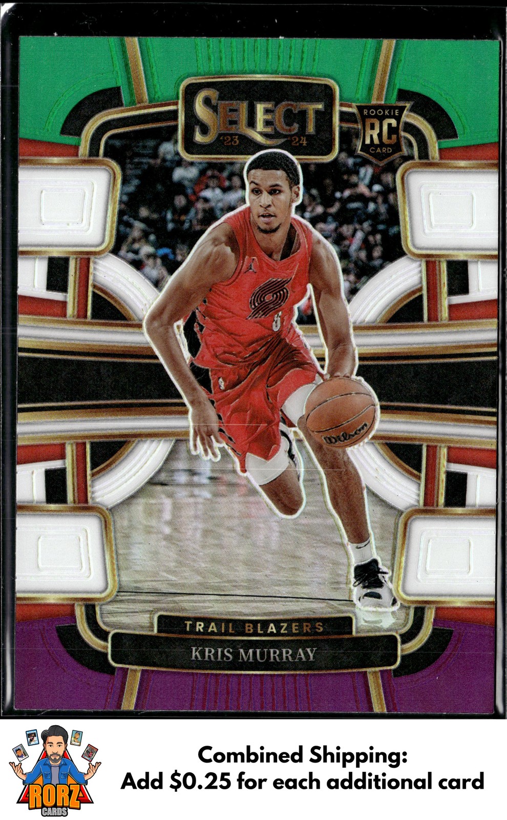 2023-24 Panini Select #91 Kris Murray Green White Purple Prizms RC Trail Blazers