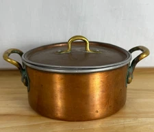 Vintage Copper French Soup Pot w/ Lid and Brass Handles 'Brevete DD S.G.D.G.'