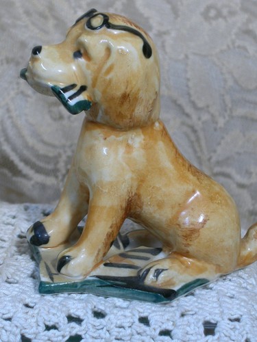 2 Vintage Porcelain Dogs Bloodhound 1 Tearing up Book Marked Japan - Picture 5 of 8